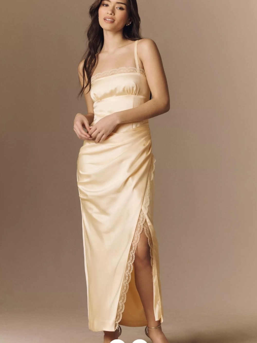 BHLDN Satin and Lace Maxi Dress in Buttercream (NWOT)